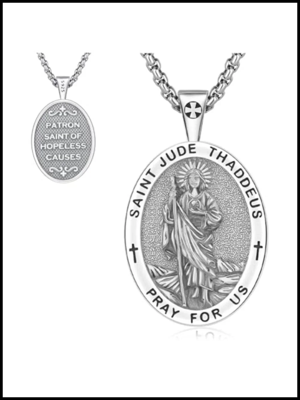 St Jude Thaddeus Medal Necklace 925 Sterling Silver Pendant Amulet Religious